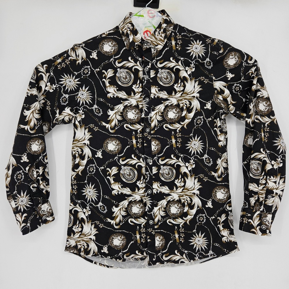 Rock Roll N Soul Button Up‎ Shirt Mens Medium Boys Are Back Floral Long Sleeve